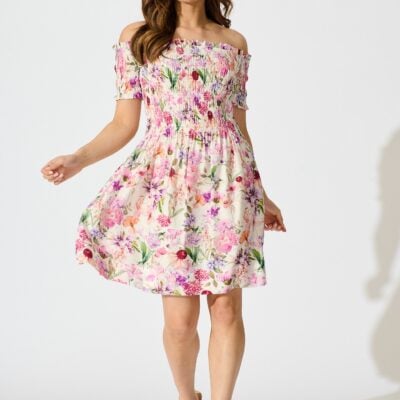 St Frock Wild Rose Whisper Dress in White with Lilac Floral — 8 - Image 1