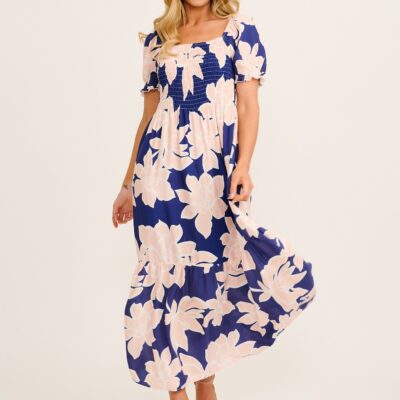 St Frock Whisper Maxi Dress in Navy with Pink Floral — 8 - Image 1