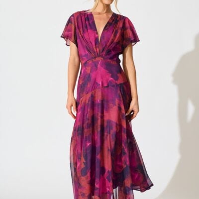 St Frock Whisper Lily Maxi Dress in Purple Watercolour Chiffon — 8 - Image 1