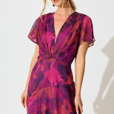 St Frock Whisper Lily Maxi Dress in Purple Watercolour Chiffon — 8 - Image 2