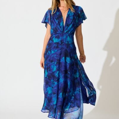 St Frock Whisper Lily Maxi Dress in Blue Watercolour Chiffon — 8 - Image 1