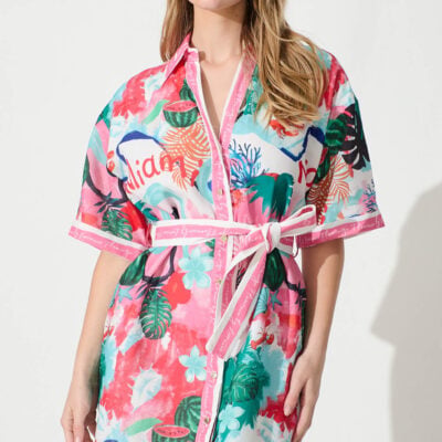 St Frock Vivienne Shirt Dress In Pink Multi Tropical Linen Blend — 8 - Image 2