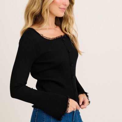 St Frock Vivid Style Knit in Black Wool Blend — S/M - Image 2
