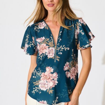 St Frock Viviana Zip Top In Teal With Blush Floral — 8 - Image 1