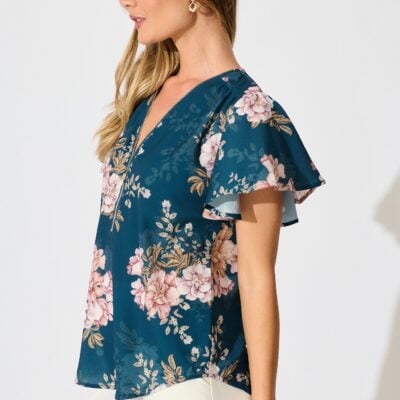 St Frock Viviana Zip Top In Teal With Blush Floral — 8 - Image 2