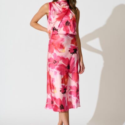 St Frock Visions Maxi Dress in Pink Floral Satin — 8 - Image 1