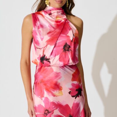 St Frock Visions Maxi Dress in Pink Floral Satin — 8 - Image 2