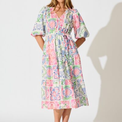 St Frock Violina Midi Dress in Multi Tile Linen Blend — 8 - Image 1