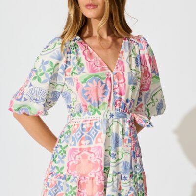 St Frock Violina Midi Dress in Multi Tile Linen Blend — 8 - Image 2
