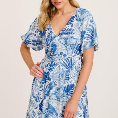 St Frock Vestia Midi Dress in Blue Leaf Print — 8 - Image 2
