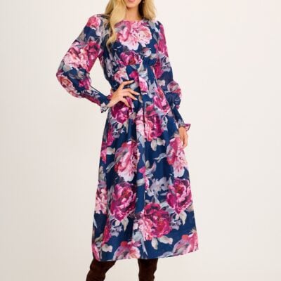 St Frock Versa Maxi Dress in Navy with Pink Floral Linen Blend — 8 - Image 1