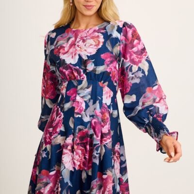 St Frock Versa Maxi Dress in Navy with Pink Floral Linen Blend — 8 - Image 2