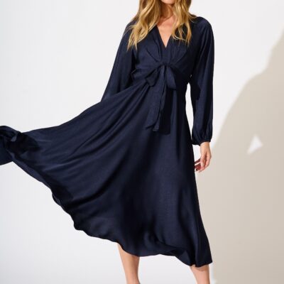 St Frock Veiled Illusion Maxi Dress in Navy Satin — 8 - Image 1