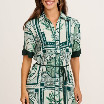 St Frock Underestimated Shirt Dress in Green Tiles Print — 8 - Image 2