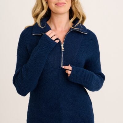 St Frock Uma Zip Athleisure Knit In Navy Wool Blend — S/M - Image 2