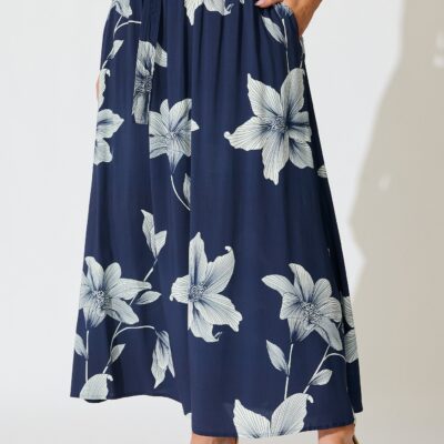 St Frock Tyra Maxi Skirt in Navy with White Floral Print — 8 - Image 1