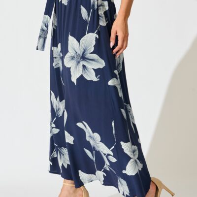 St Frock Tyra Maxi Skirt in Navy with White Floral Print — 8 - Image 2