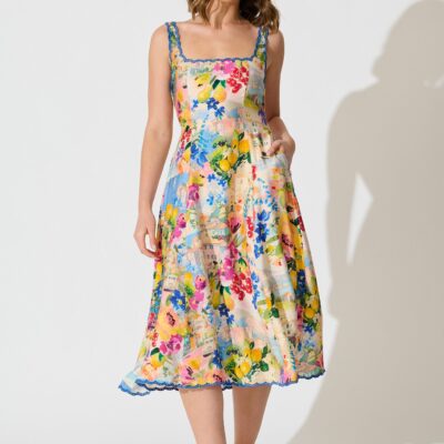 St Frock Tuscan Muse Midi Sundress in Multi Floral with Navy Trim — 8 - Image 2
