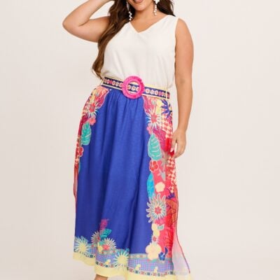 St Frock Tropic Drift Maxi Skirt in Blue with Multi Print Linen Blend — 8 - Image 1