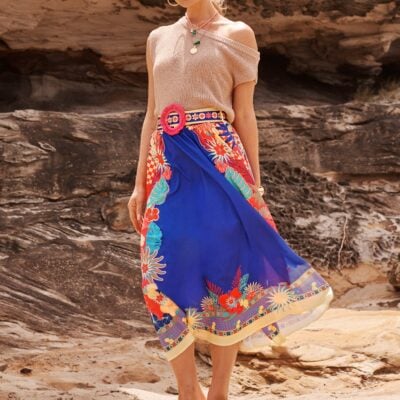 St Frock Tropic Drift Maxi Skirt in Blue with Multi Print Linen Blend — 8 - Image 2