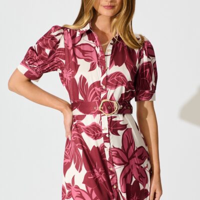 St Frock Trinity Maxi Shirt Dress in Red Floral Satin — 8 - Image 2