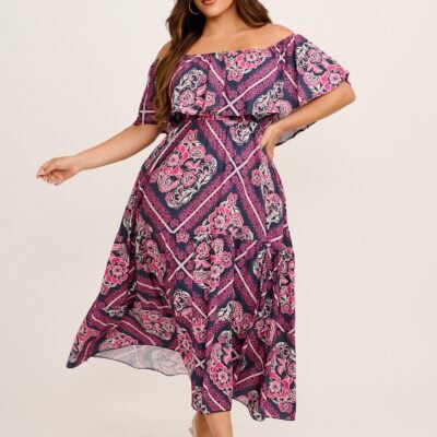 St Frock Tranquility Maxi Dress in Navy with Pink Floral Tiles Print — 8 - Image 1