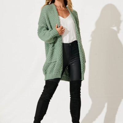 St Frock Tranquil Knit Cardigan In Pale Green Wool Blend — S/M - Image 1