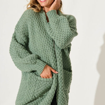 St Frock Tranquil Knit Cardigan In Pale Green Wool Blend — S/M - Image 2
