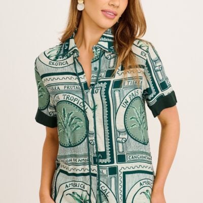St Frock To Be Seen Shirt in Green Tiles Print — 8 - Image 1
