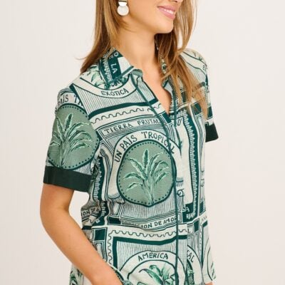 St Frock To Be Seen Shirt in Green Tiles Print — 8 - Image 2