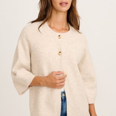 St Frock Timeless Comfort Knit Cardigan in Cream Wool Blend — S/M - Image 1