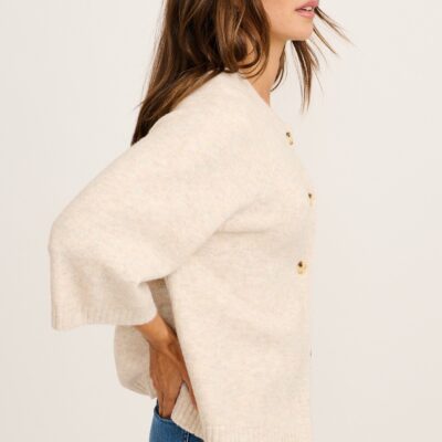 St Frock Timeless Comfort Knit Cardigan in Cream Wool Blend — S/M - Image 2