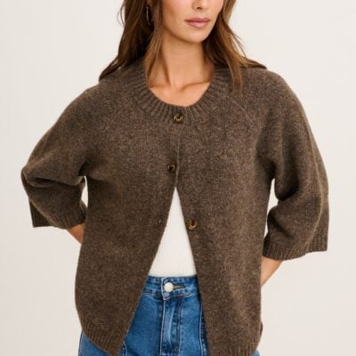 St Frock Timeless Comfort Knit Cardigan in Chocolate Wool Blend — S/M - Image 1