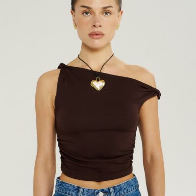 Summi Summi OFF SHOULDER TWIST TOP - CHOCOLAT — XS - Image 1