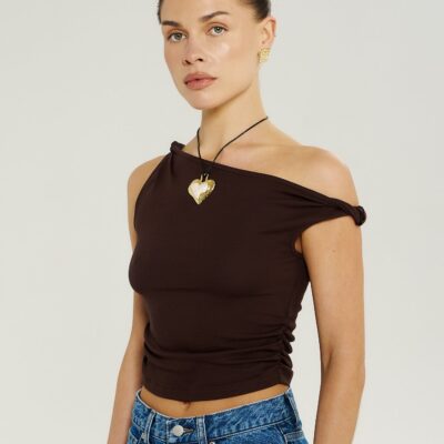 Summi Summi OFF SHOULDER TWIST TOP - CHOCOLAT — XS - Image 2