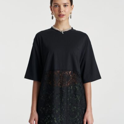 Summi Summi LACE PANEL TEE - BLACK — XS - Image 1