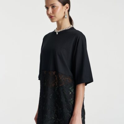 Summi Summi LACE PANEL TEE - BLACK — XS - Image 2