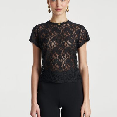 Summi Summi LACE BABY DOLL TEE - BLACK — XS - Image 1