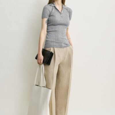 Toteme Ribbed cashmere silk polo grey melange — XXS - Image 1