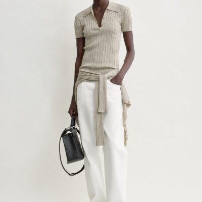 Toteme Ribbed cashmere silk polo oat melange — XXS - Image 1