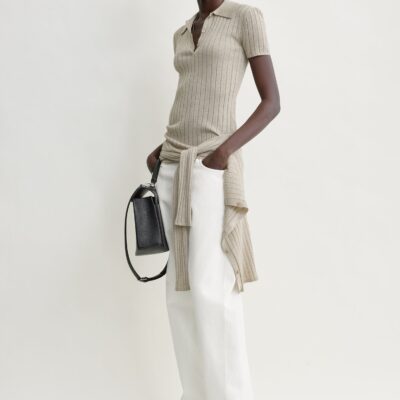 Toteme Ribbed cashmere silk polo oat melange — XXS - Image 2