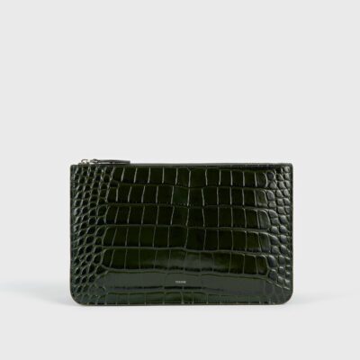 Toteme Threefold croco-embossed clutch dark green - Image 1