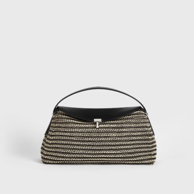 Toteme T-lock woven-leather top handle black/sand - Image 1