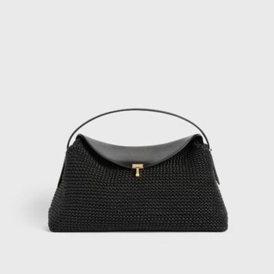 Toteme T-lock woven-leather top handle black - Image 1