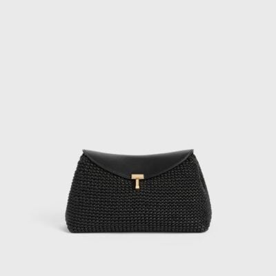 Toteme T-lock woven-leather clutch black - Image 1