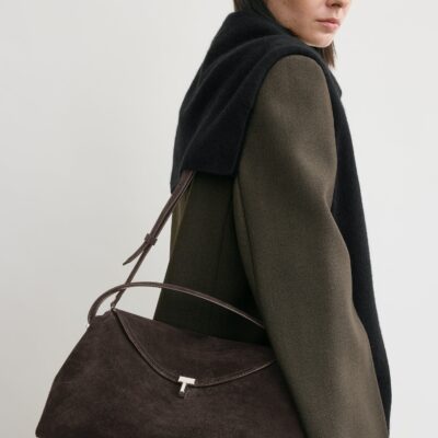 Toteme T-lock suede top handle brown - Image 2
