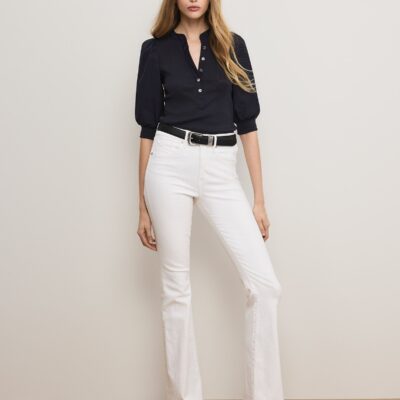 Veronica Beard Coralee Puff-Sleeve Top — Navy - Image 2