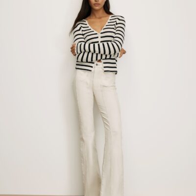 Veronica Beard Beverly Skinny-Flare Jeans — Ecru - Image 1