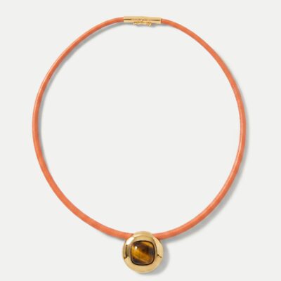Veronica Beard Tiger’s Eye Leather Cord Necklace — Orange/Brown - Image 1