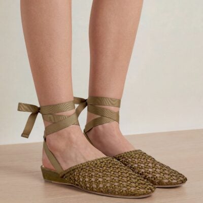 Veronica Beard Malia Woven Satin Mule — Fennel Green - Image 2